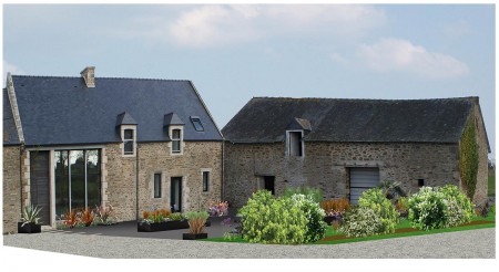 Photo montage APRES / Végétalisation d'une cour en principe de bacs